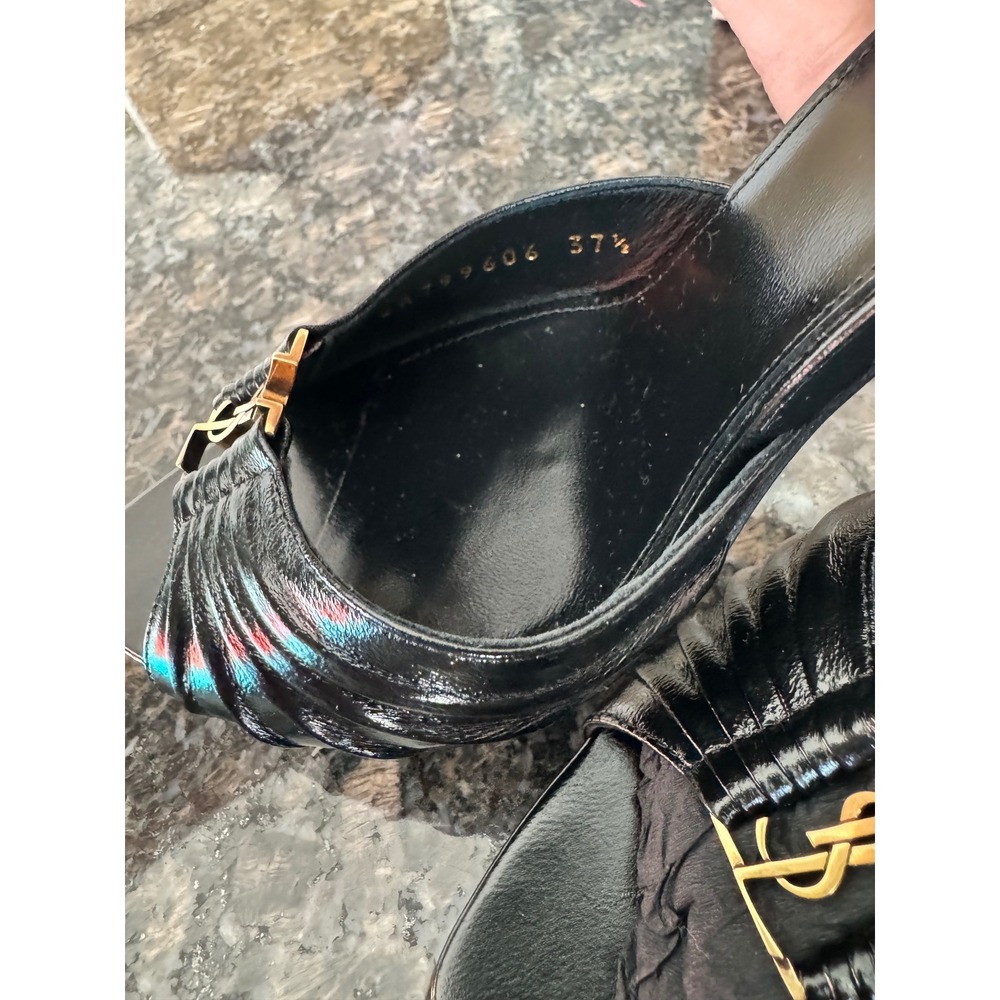 Saint Laurent Babylone 90 Nappa Sugar Leather YSL Logo Mules Black Nero 37.5 7.5 - Picture 7 of 13